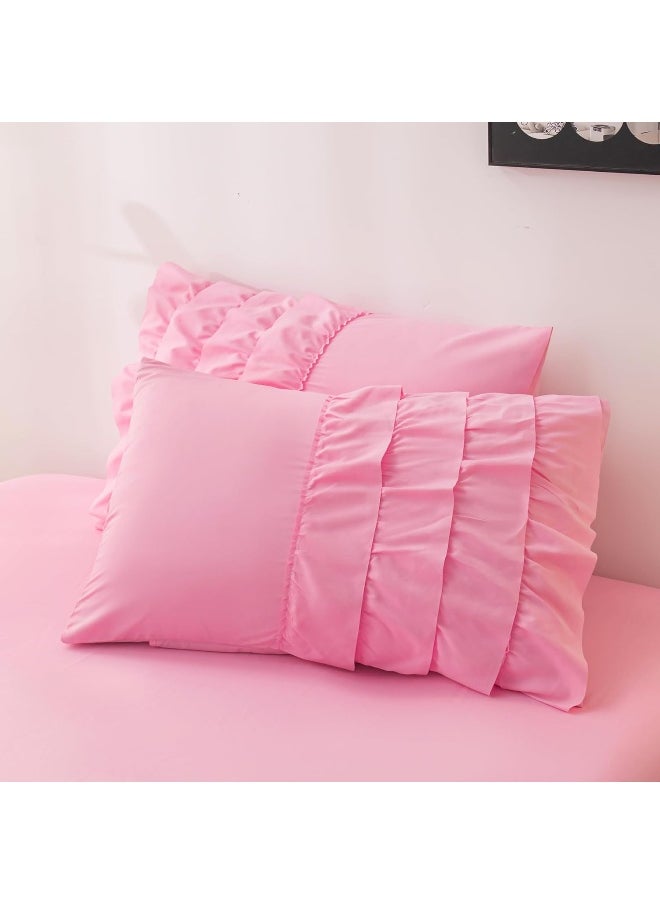 Generic Yadangxiawa Pink Comforter Set Twin, 5-Piece Bed in a Bag Twin for Teen Girls, Pink Ruffle Bedding Set for Girls Kids, Teen Girls Bedding Sets, Princess Dress Comforter for All Season  - Image 5