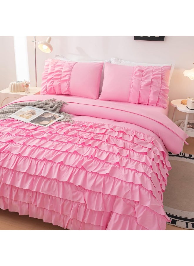 Generic Yadangxiawa Pink Comforter Set Twin, 5-Piece Bed in a Bag Twin for Teen Girls, Pink Ruffle Bedding Set for Girls Kids, Teen Girls Bedding Sets, Princess Dress Comforter for All Season  - Image 2