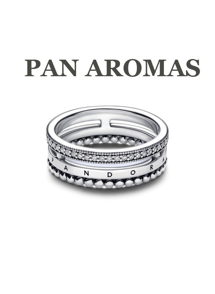 PAN AROMAS Alphabet 3-ring ring Signature Logo pavé and beads ring - Image 1