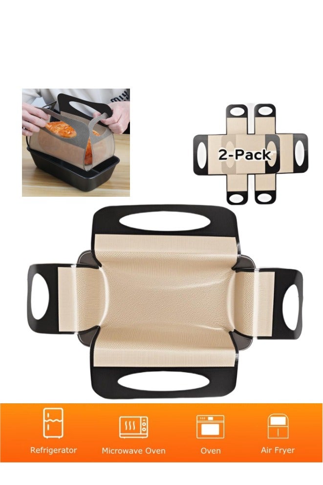 2-Pack Silicone Bread Loaf Pan Liners with 4 Handles, Food-Grade Silicone Loaf Pan Lifters (No Teflon), Non-Stick for Oven Trays, Kitchen Tool for Cheesecake, Cake, Pastry & Dough Transfer, Oven/Microwave/Air Fryer/Freezer Safe - Image 1
