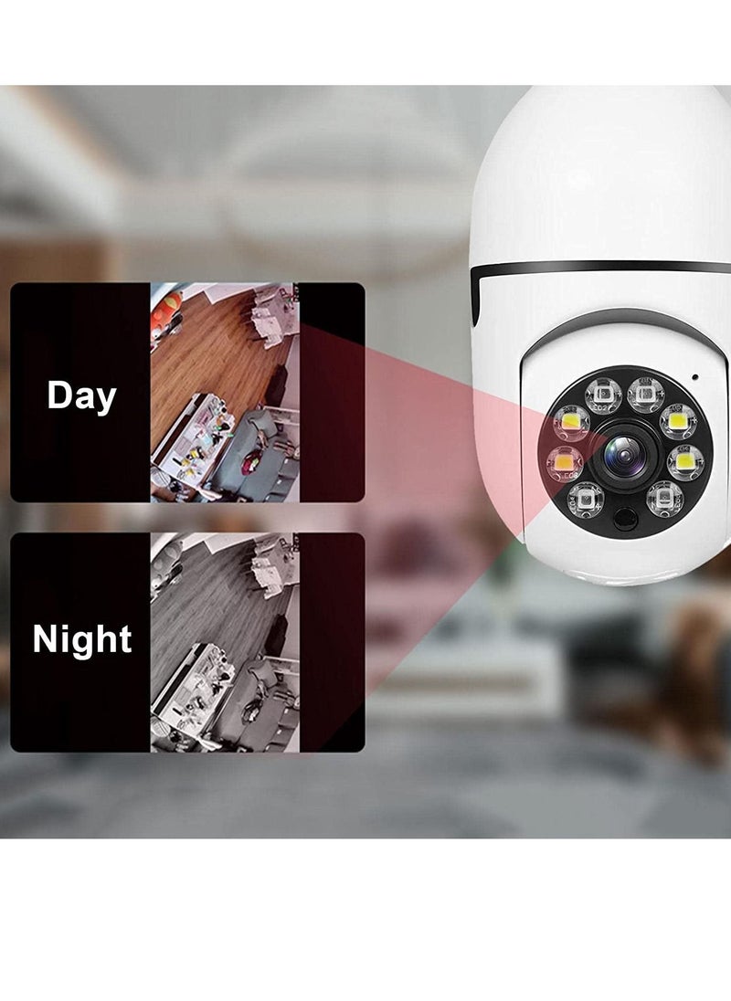 Generic - Bulb Camera 1080P, Night Vision IP Camera, PTZ Camera, 4X Digital Zoom Monitor, Home Security System, WiFi Camera Full Color - Image 1