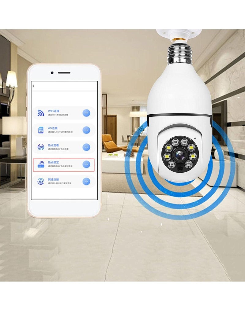 Generic - Bulb Camera 1080P, Night Vision IP Camera, PTZ Camera, 4X Digital Zoom Monitor, Home Security System, WiFi Camera Full Color - Image 1