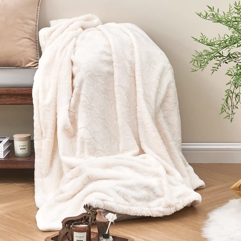 Krifey Oversized Faux Fur Blanket  Super Soft Cozy Blanket  Luxury Fluffy Throw Blanket Fuzzy Bed Throw  Plush Christmas Blanket Gift for Women  Cream 60"" x 80"" - Image 2