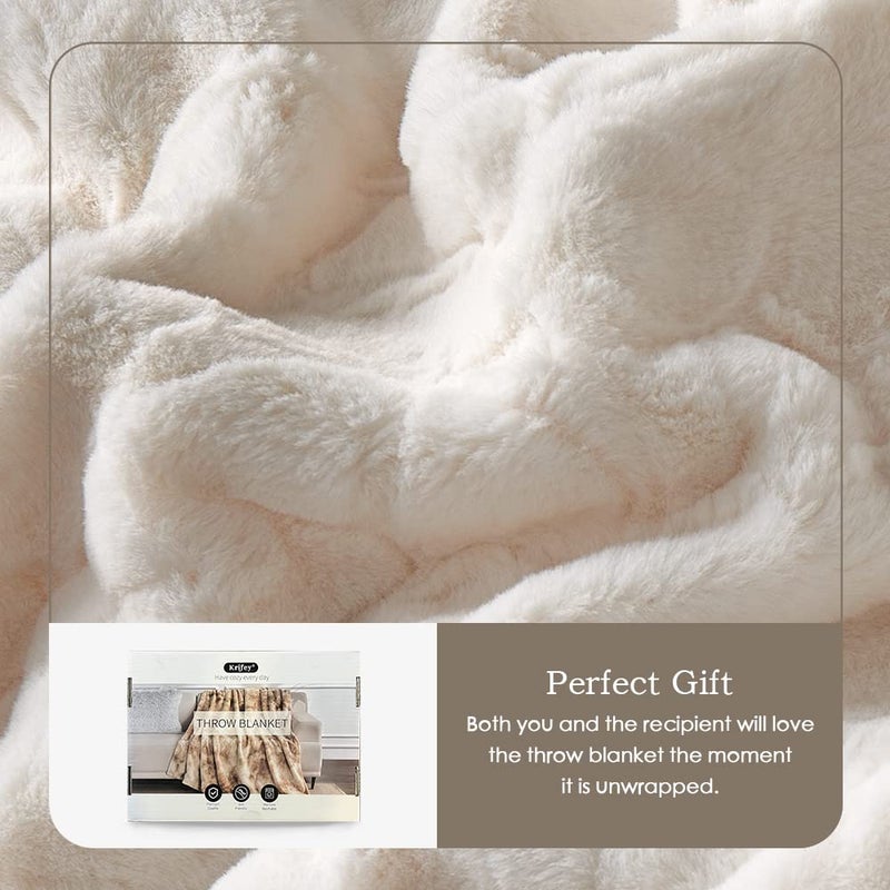Krifey Oversized Faux Fur Blanket  Super Soft Cozy Blanket  Luxury Fluffy Throw Blanket Fuzzy Bed Throw  Plush Christmas Blanket Gift for Women  Cream 60"" x 80"" - Image 4