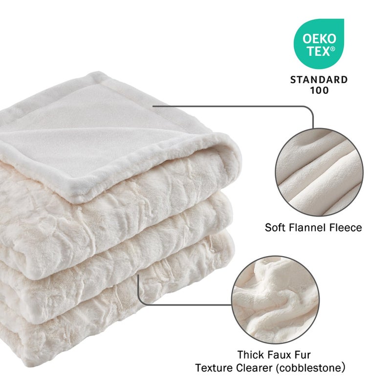 Krifey Oversized Faux Fur Blanket  Super Soft Cozy Blanket  Luxury Fluffy Throw Blanket Fuzzy Bed Throw  Plush Christmas Blanket Gift for Women  Cream 60"" x 80"" - Image 3