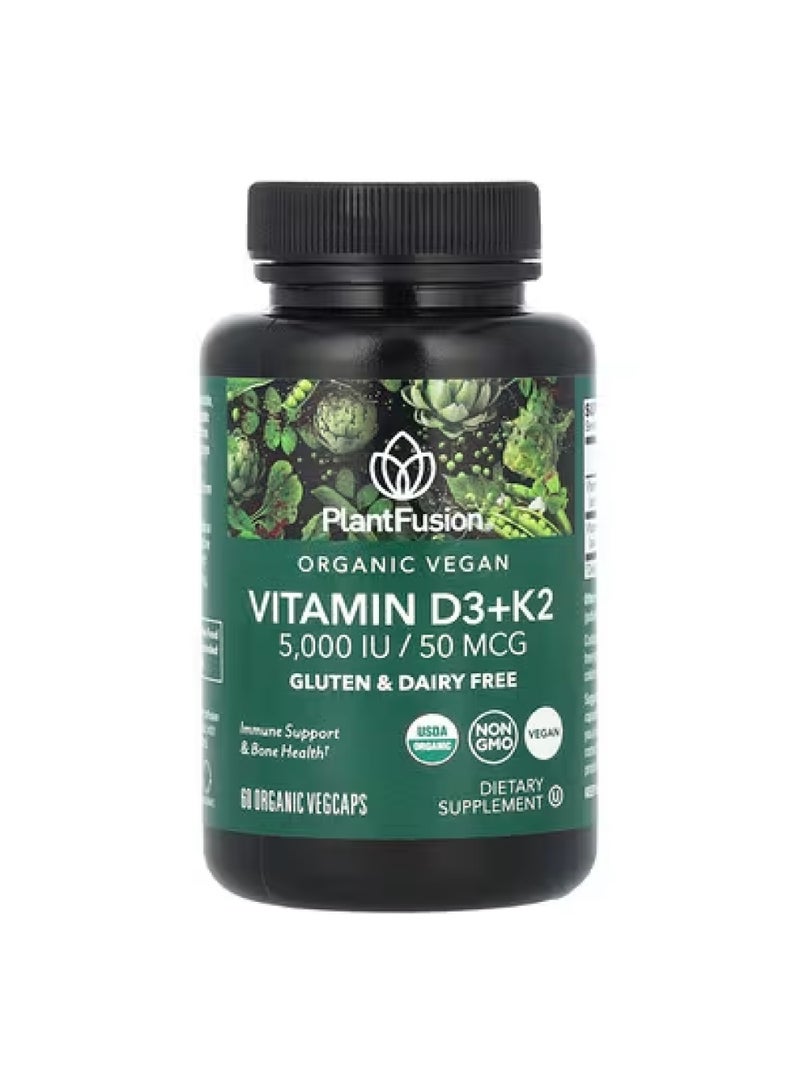 Organic Vegan Vitamin D3+ K2, 5,000 IU/50 mcg, 60 Organic VegCaps