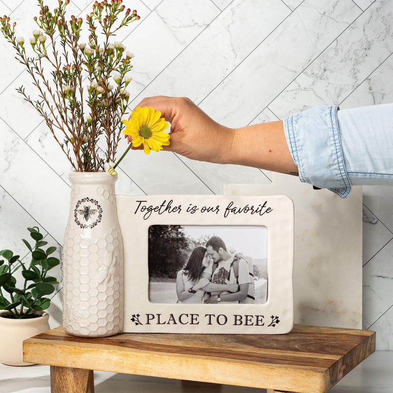 Young's Inc youngs Inc Ceramic Bee Vase w/Photo Frame, White, Black, 11.25" Length x 3.00" Width x 8.00" Height - Image 5