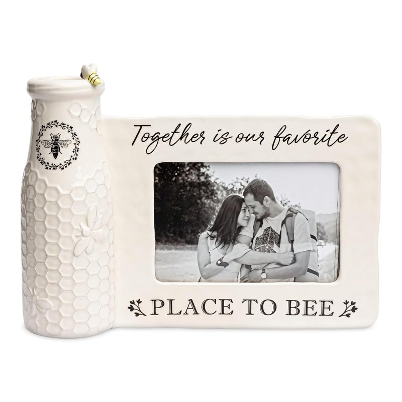 Young's Inc youngs Inc Ceramic Bee Vase w/Photo Frame, White, Black, 11.25" Length x 3.00" Width x 8.00" Height - Image 1