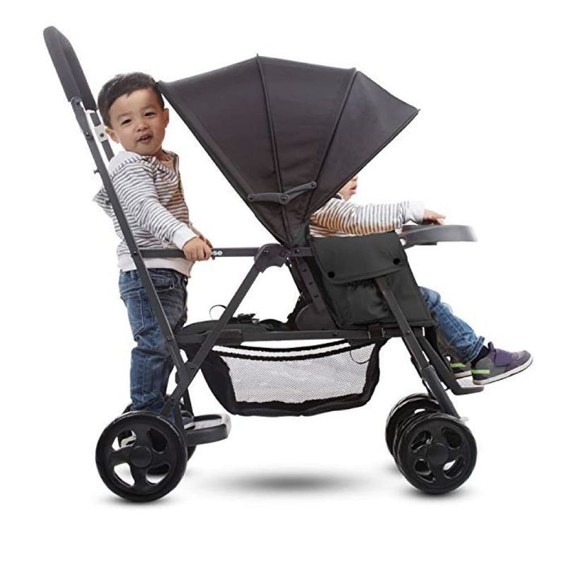 Joovy Caboose Sit and Stand Double Stroller with Rear Bench and Standing Platform 3Way Reclining Seats Optional Rear Seat and Universal Car Seat Adapter Black