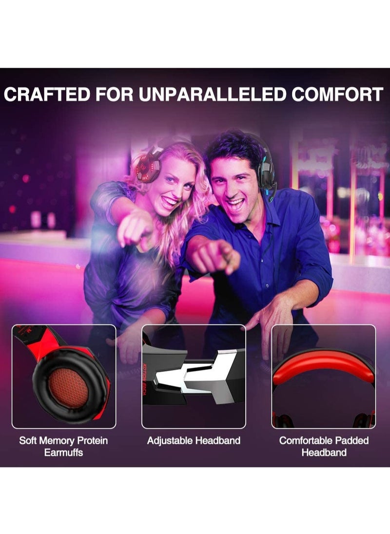 ELTRAZONE - G2000 Gaming Headset, Surround Stereo Gaming Headphones with Noise Cancelling Mic, LED Light & Soft Memory Earmuffs, Works with Xbox One, PS4, Nintendo Switch, PC Mac Computer Games - Red - Image 1