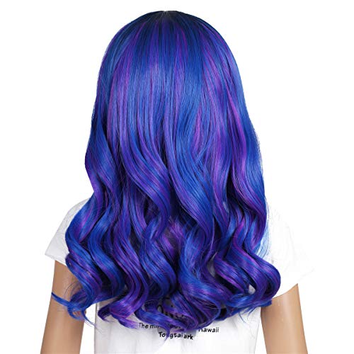 ColorGround Kids Medium Blue Mix Purple Cosplay Wig with Magic Stone for Halloween and Cons (Blue Mix Purple) - Image 4