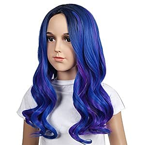 ColorGround Kids Medium Blue Mix Purple Cosplay Wig with Magic Stone for Halloween and Cons (Blue Mix Purple) - Image 2