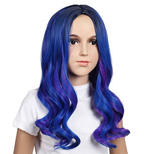 ColorGround Kids Medium Blue Mix Purple Cosplay Wig with Magic Stone for Halloween and Cons (Blue Mix Purple) - Image 3