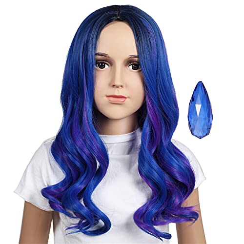 ColorGround Kids Medium Blue Mix Purple Cosplay Wig with Magic Stone for Halloween and Cons (Blue Mix Purple) - Image 1