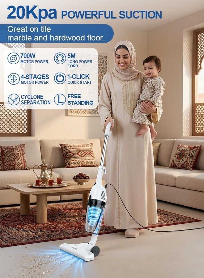 Xoopla Corded Stick Vacuum Cleaner , 700W Power 20Kpa Powerful Suction，With Cyclone Separation Air duct system ，Upright Vacuum with 5M Cord for Home, 2 in 1 Lightweight Handheld Vacuum Cleaner for Hardwood Floor，Tile Floor， Pet Hair - Image 3