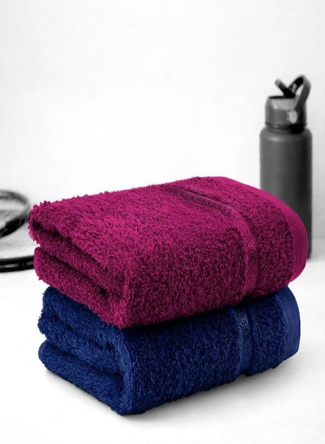 Welspun Arlo Sports Set of 2 | 100% Cotton Gym & Fitness Essential | Soft, Absorbent & Quick Dry | Sweat Control for Workout, Yoga & Travel | 40 x 90 cm | Dark Blue & Magenta - Image 2