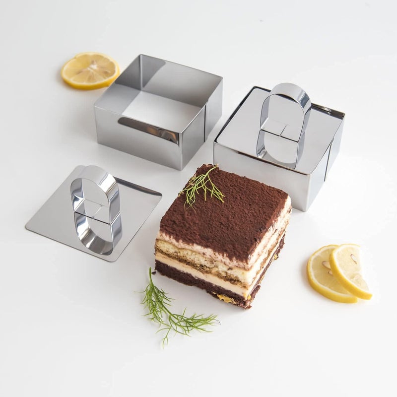 Uncle Jack 4 Pieces Food Ring Molds Set, Stainless Steel Cake Ring Mold with Pusher, for Kitchen Tools, Baking Pastry, Cake, Mousse (Include 4 Rings and 2 Pushers) - Image 3