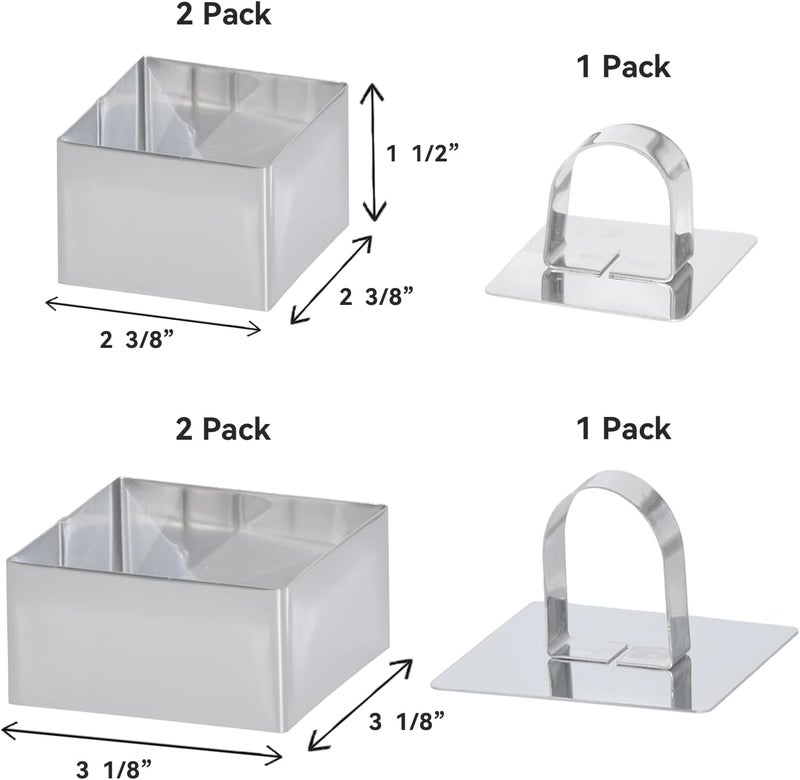 Uncle Jack 4 Pieces Food Ring Molds Set, Stainless Steel Cake Ring Mold with Pusher, for Kitchen Tools, Baking Pastry, Cake, Mousse (Include 4 Rings and 2 Pushers) - Image 2
