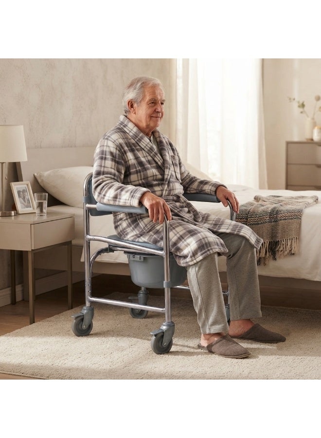 مرقمة كرسي حمام متحرك بعجلات من نوميد NM-696، كرسي مرحاض بعجلات دوارة ومقعد مبطن - Image 2