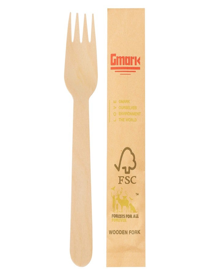 Gmark Disposable Wooden Forks Paper Wrapped | Pack of 100-6.5" Forks | 100% All-Natural, Eco-Friendly, Biodegradable, and Compostable 100 ct Individually Wrapped in Box GM1026 - Image 3