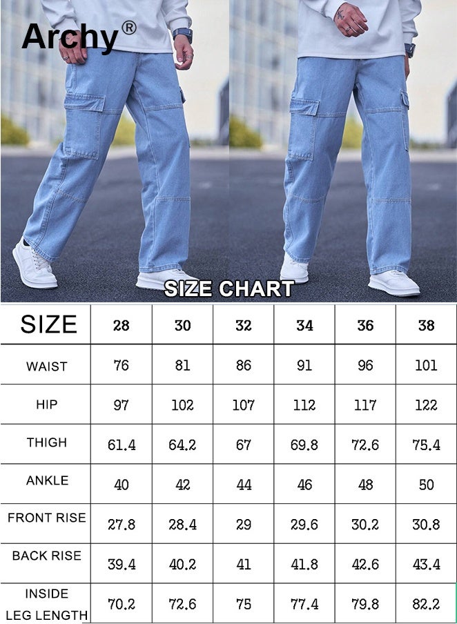 Archy Men's Loose Fit Cargo Jeans - Casual Denim Pants with Utility Pockets Straight-leg Classic Trousers - Image 5