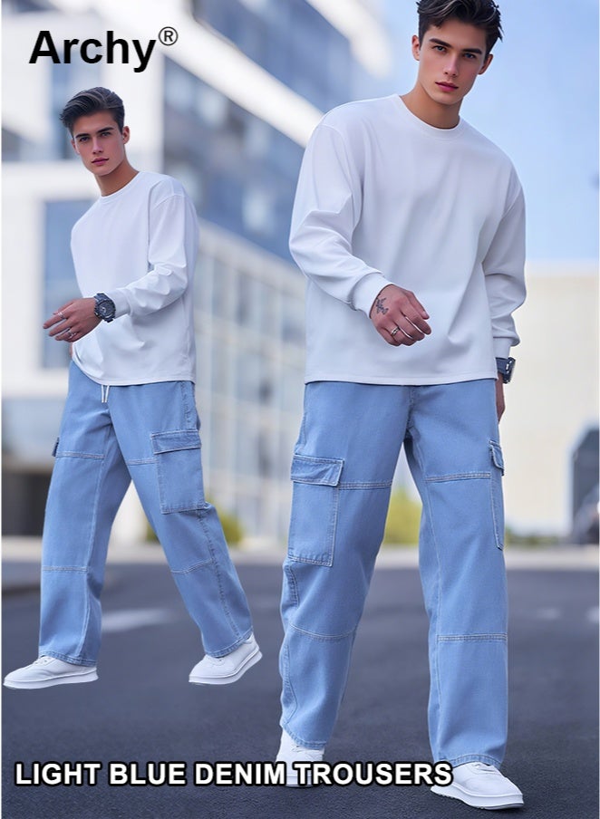 Archy Men's Loose Fit Cargo Jeans - Casual Denim Pants with Utility Pockets Straight-leg Classic Trousers - Image 2