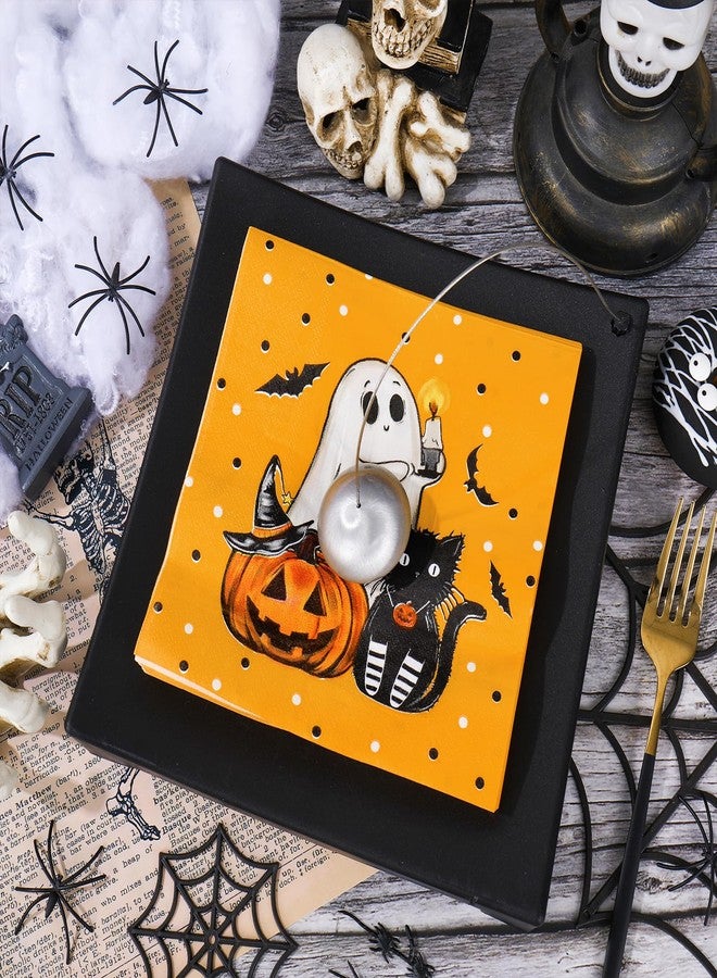 JarThenaAMCS جارثينا AMCS 100 قطعة من مناديل الهالوين الورقية - مناديل غداء على شكل قرع، شبح، قطة - مناديل يد للعشاء لوازم الحفلات المنزلية ديكور الطاولة - Image 5