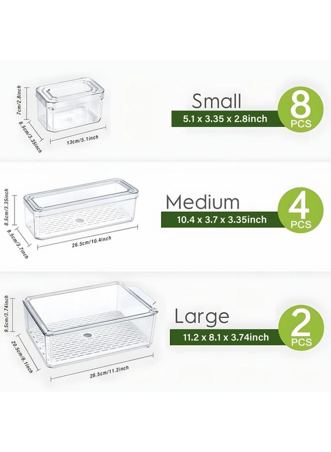 Clear 14pcs Fridge Storage Organizer Sets Refrigerator Boxes With Lids Stackable Fruit Vegetable Containers For Rv Kitchen - Image 3