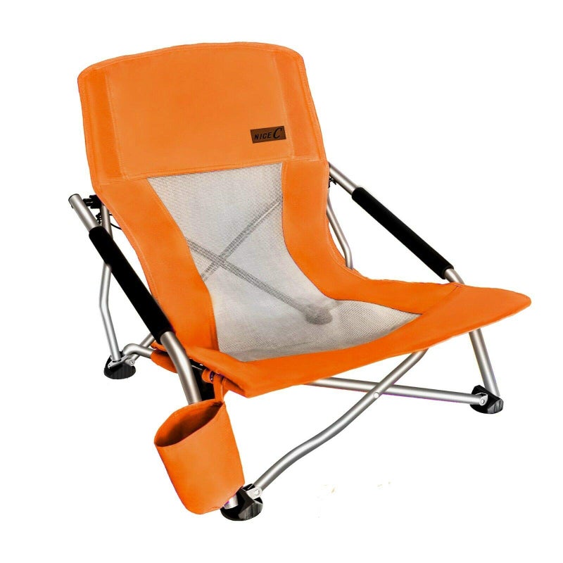 Nice C Chair Beach Low Beach Chair Sling Folding Portable Concert for Adults Kids Boat Sand Chair with Cup Holder Carry Bag 1 Pack of Orange