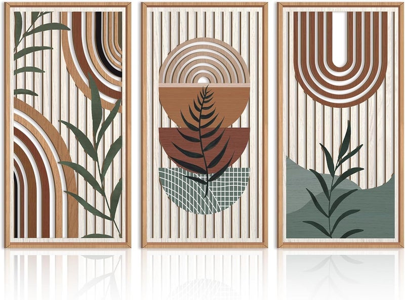 MustHome Wall Plates, Wall Decor Set of 3 , Large , Wooden, Wall Plates Decor Hanging Abstract Geometric Wood Wall Art For Bedroom Living Room Office 19'' X 10 '' Bedroom - Image 1