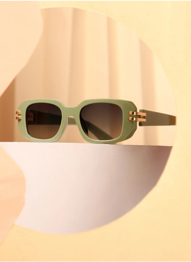 صوص هاوت Haute Sauce Women's The Gilded Pastel Rectangular Sunglass For Casual Wear | One-Size | Olive Green Polycarbonate Frame | Sea Green Gradient Polarized Lens | Full Rim | Eyewear For Woman & Girls