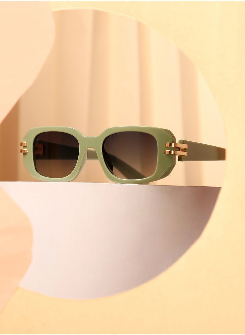 Haute Sauce Haute Sauce Women's The Gilded Pastel Rectangular Sunglass For Casual Wear | One-Size | Olive Green Polycarbonate Frame | Sea Green Gradient Polarized Lens | Full Rim | Eyewear For Woman & Girls  - Image 1