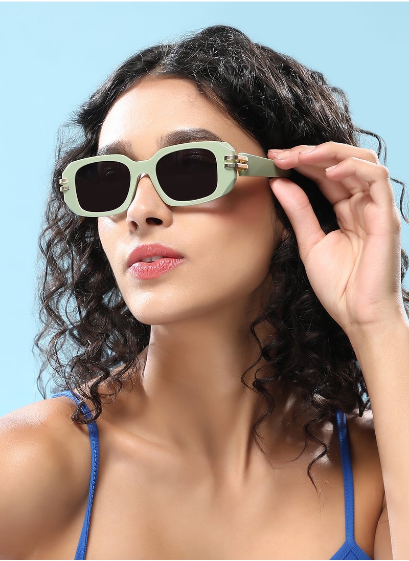 Haute Sauce Haute Sauce Women's The Gilded Pastel Rectangular Sunglass For Casual Wear | One-Size | Olive Green Polycarbonate Frame | Sea Green Gradient Polarized Lens | Full Rim | Eyewear For Woman & Girls  - Image 2