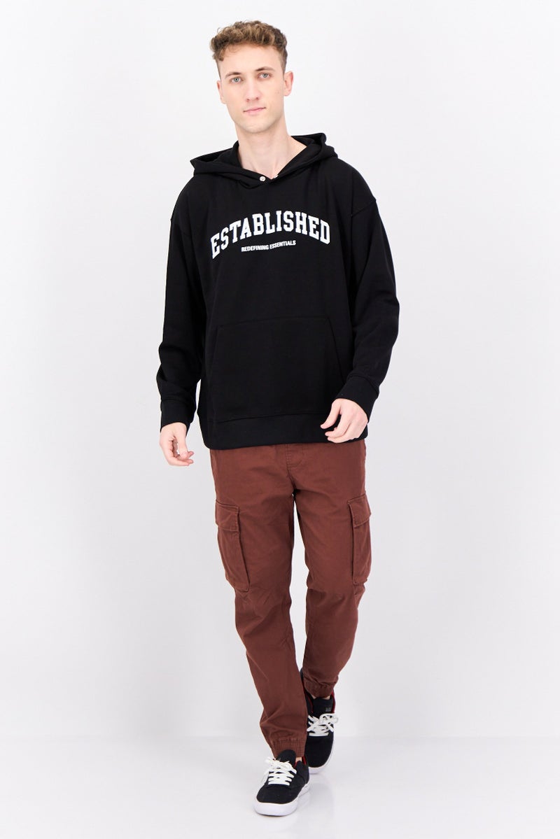 Established Redefining Essentials Men Hooded Long Sleeves Brand Logo Sweatshirt, Black - Image 3