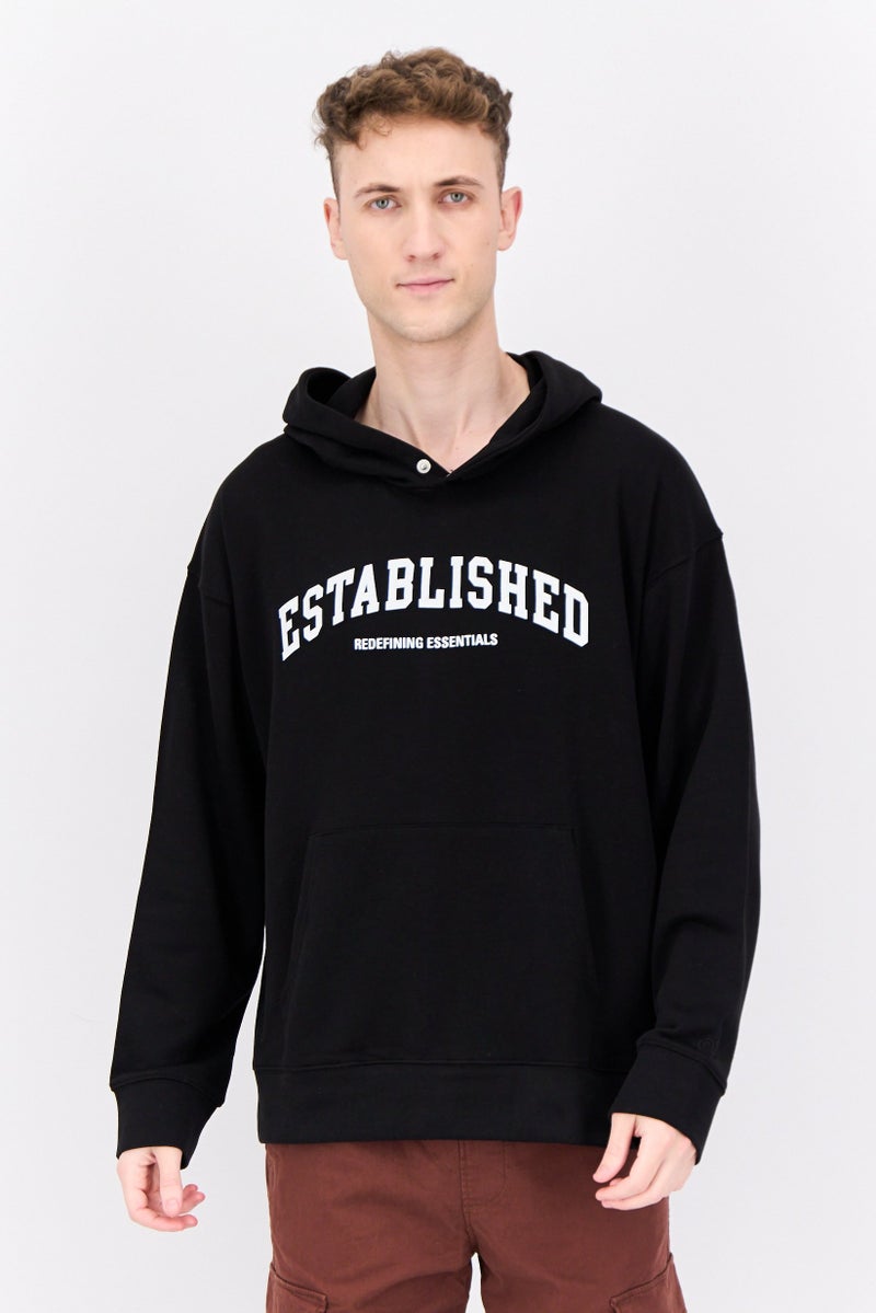 Established Redefining Essentials Men Hooded Long Sleeves Brand Logo Sweatshirt, Black - Image 1