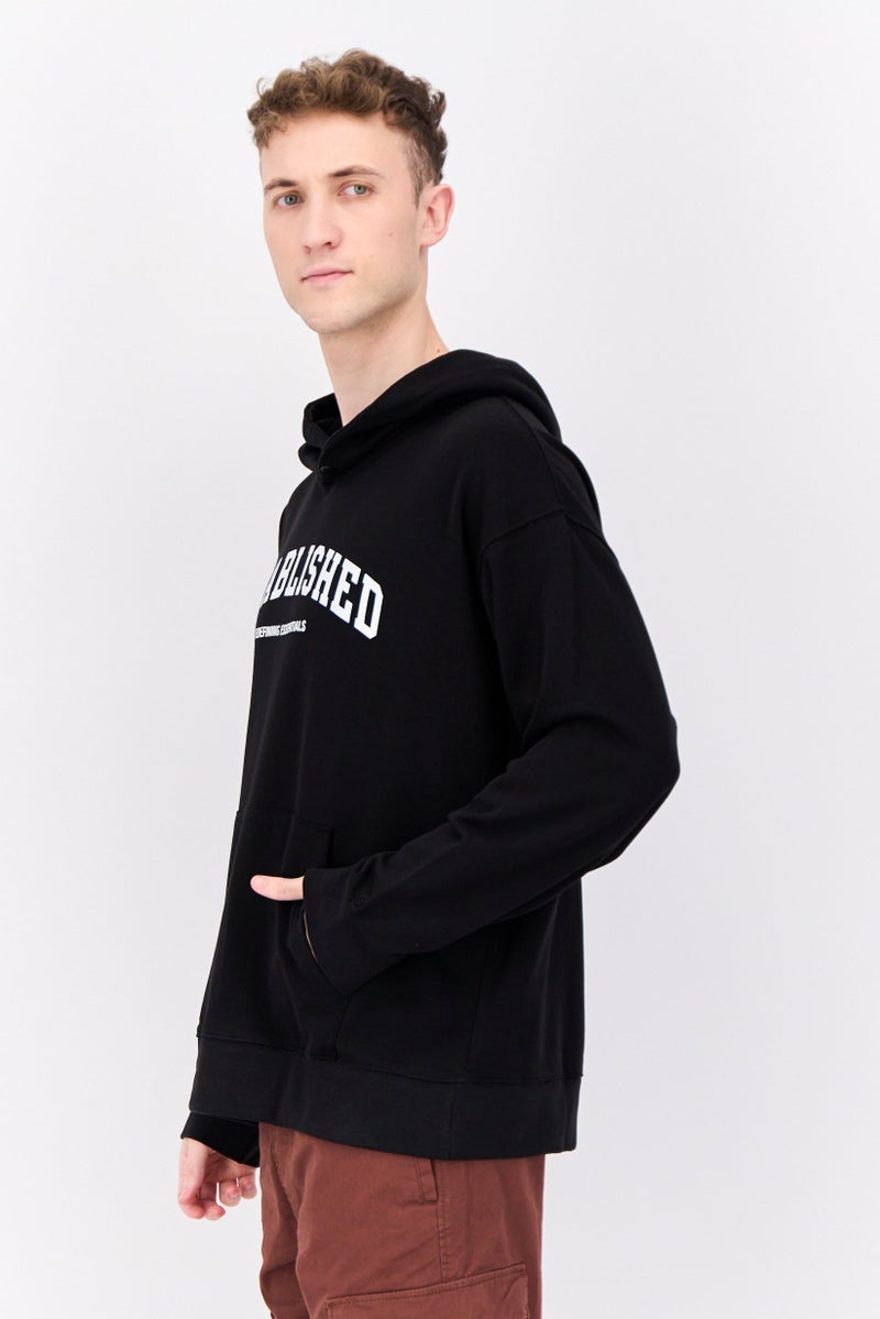 Established Redefining Essentials Men Hooded Long Sleeves Brand Logo Sweatshirt, Black - Image 2