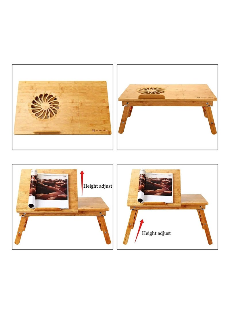 Laptop Desk Adjustable Laptop Desk Table 100% Bamboo with USB Fan Foldable Breakfast Serving Bed Tray w' Drawer  - Image 2