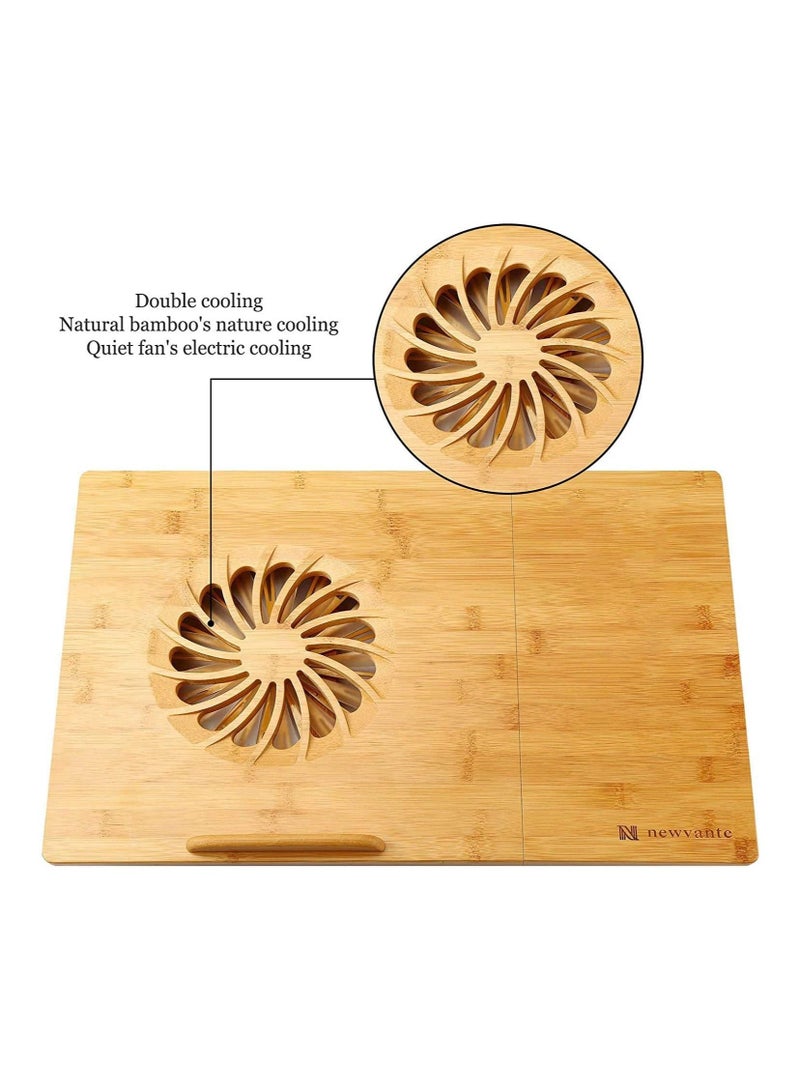 Laptop Desk Adjustable Laptop Desk Table 100% Bamboo with USB Fan Foldable Breakfast Serving Bed Tray w' Drawer  - Image 5