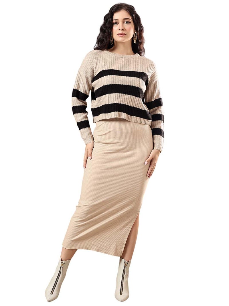 KOTTY Women's Striped Multicolor-258 Round Neck Sweater (Multicolored,XS)-KTTFKWOMENSSWEATER258XS - Image 1