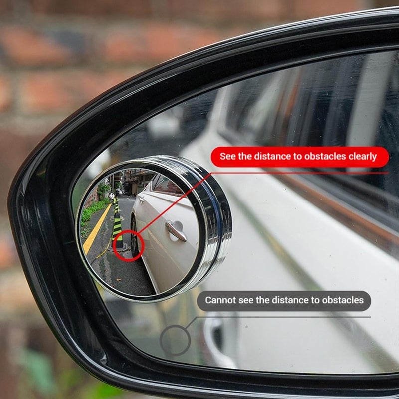 Blind Spot Mirror 2pcs, 2" Round HD Glass Frameless Convex Rear View Mirrors for Car, SUV, and Trucks - Silver - Image 2