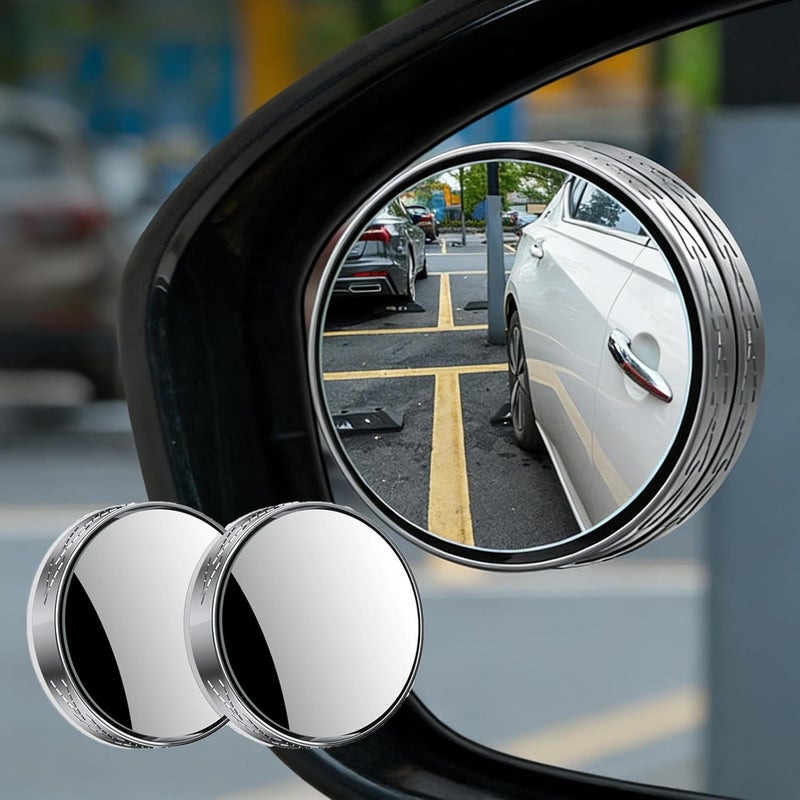 Blind Spot Mirror 2pcs, 2" Round HD Glass Frameless Convex Rear View Mirrors for Car, SUV, and Trucks - Silver - Image 1