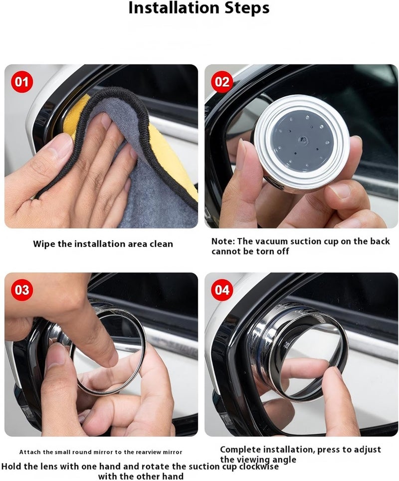 Blind Spot Mirror 2pcs, 2" Round HD Glass Frameless Convex Rear View Mirrors for Car, SUV, and Trucks - Silver - Image 5
