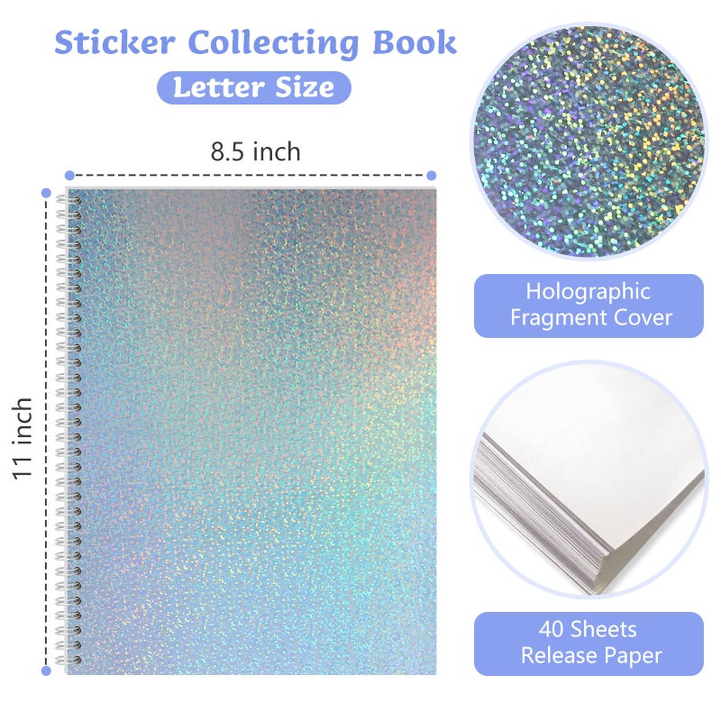 Dajino Large Reusable Sticker Book Collecting Album 8.5Ã—11 Inch Sticker Storage Collection Organizer Book for Adult with 40 Sheets Letter Size Blank Release Paper and Holographic Cover (Dot) - Image 3