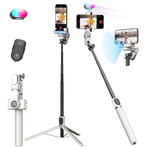 AOCHUAN Smartphone Gimbal Stabilizer, Smart Face Tracking Tripod Without APP - 4 in 1 Cellphone Gimbal Stabilizer for iPhone&Android Extended 108cm Rod with RGB Fill Light,M2PRO White - Image 1