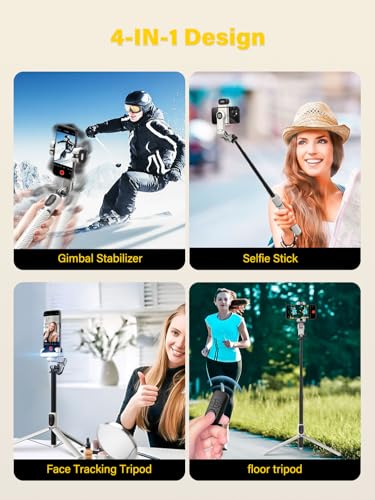 AOCHUAN Smartphone Gimbal Stabilizer, Smart Face Tracking Tripod Without APP - 4 in 1 Cellphone Gimbal Stabilizer for iPhone&Android Extended 108cm Rod with RGB Fill Light,M2PRO White - Image 3