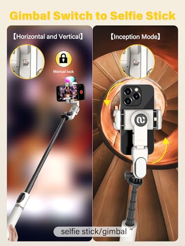 AOCHUAN Smartphone Gimbal Stabilizer, Smart Face Tracking Tripod Without APP - 4 in 1 Cellphone Gimbal Stabilizer for iPhone&Android Extended 108cm Rod with RGB Fill Light,M2PRO White - Image 4
