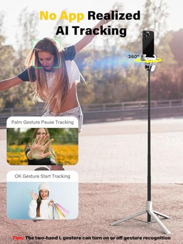 AOCHUAN Smartphone Gimbal Stabilizer, Smart Face Tracking Tripod Without APP - 4 in 1 Cellphone Gimbal Stabilizer for iPhone&Android Extended 108cm Rod with RGB Fill Light,M2PRO White - Image 2