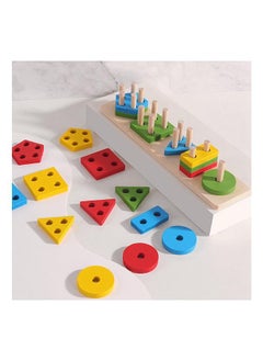 Generic Geometric Board Block Stacking Sorting Puzzle for Kids - 5 Pillar, Rectangular Multi color Non Toxic Montessori Toy for Children Age 2+ - Assorted Colors  - Image 4