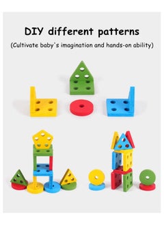 Generic Geometric Board Block Stacking Sorting Puzzle for Kids - 5 Pillar, Rectangular Multi color Non Toxic Montessori Toy for Children Age 2+ - Assorted Colors  - Image 3