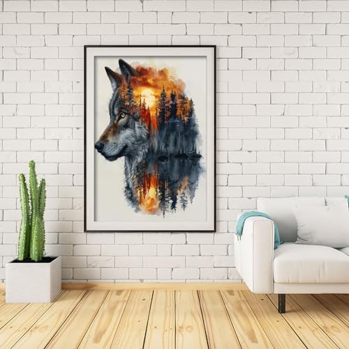 BOHADIY 5D Wolf Diamond Painting Kits for Adults Beginners Wolf Head Forest Diamond Art KitDIY Full Round Drill Diamond Dot Gem Art Kits for AdultsHome Wall Decor 12x16 Inch - Image 3
